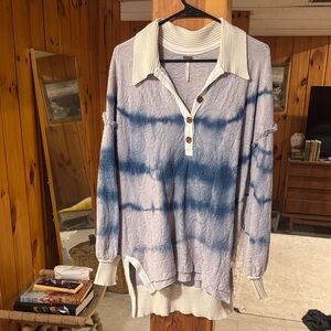 Free People Cream and Gray Knit Sweater